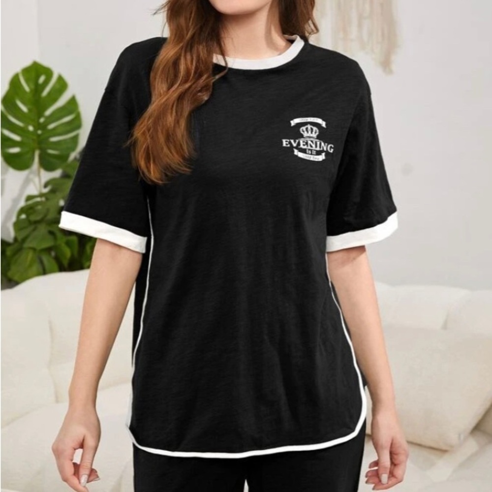 Sleep Shirt Women’s Black & White 100% Cotton Size Large New